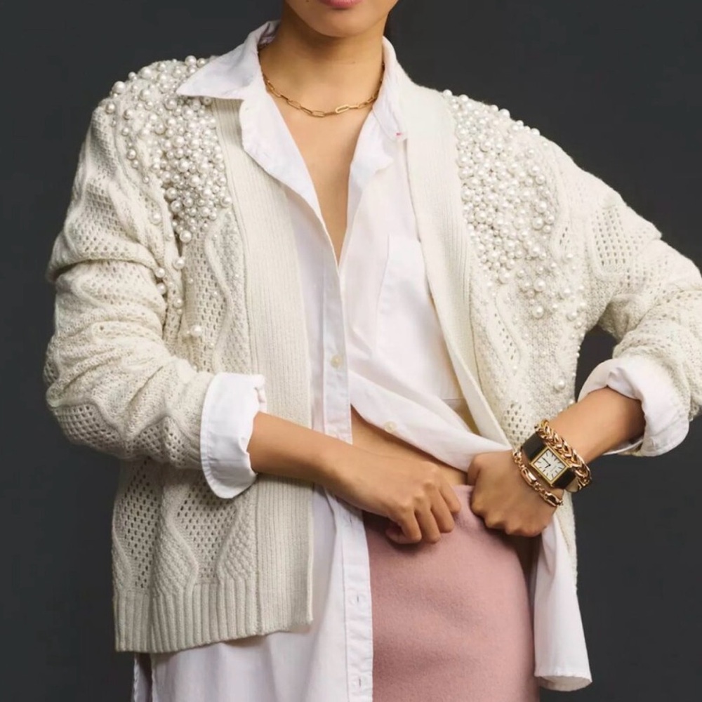 By Anthropologie Pearl Cable Cardigan Sweater